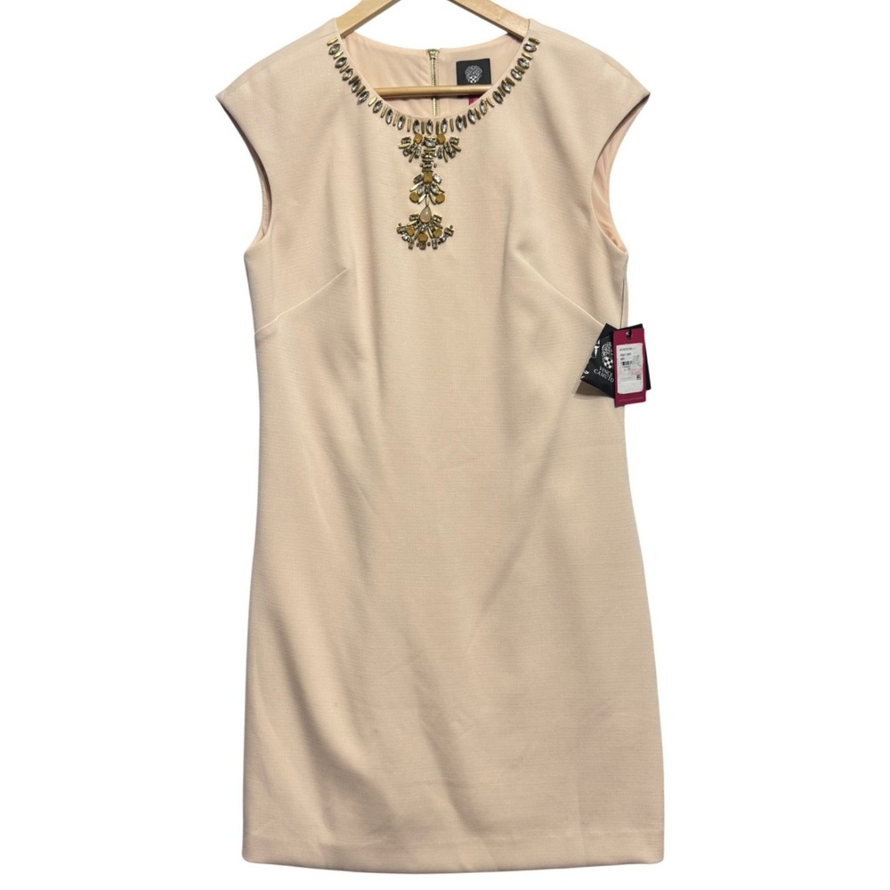 Vince Camuto Embellished Crepe Dress Womens 10 Blush Pink NWT A-Line Sheath - Picture 3 of 8